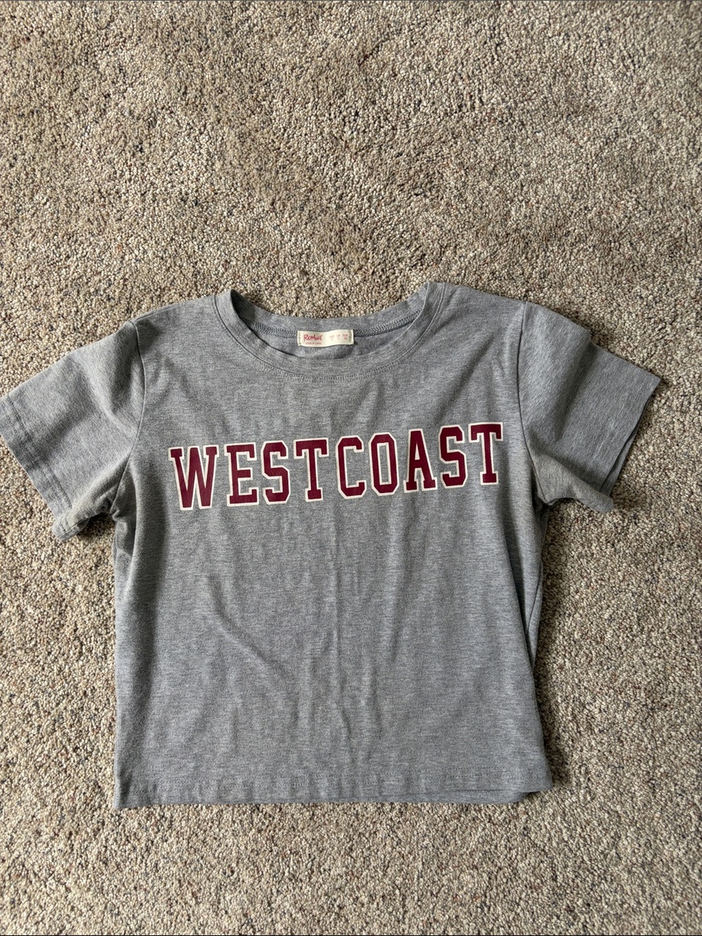 ROMWE Gray Tee with Maroon WESTCOAST Print